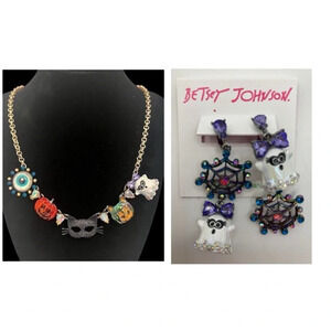 BETSEY JOHNSON SET Halloween Charm Necklace & Matching Ghost Earrings NEW NWT
